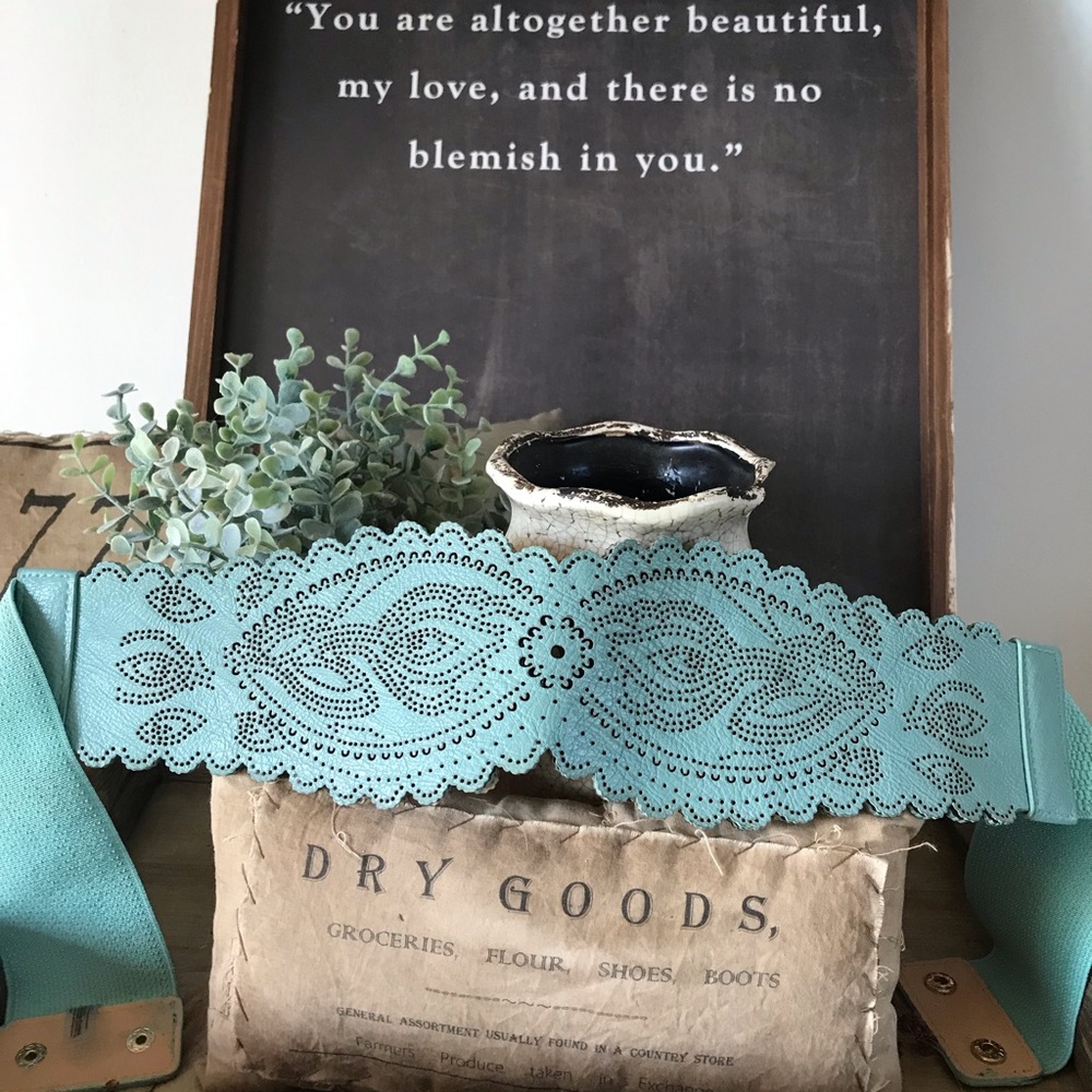 Aqua turquoise stretch belt Boho style